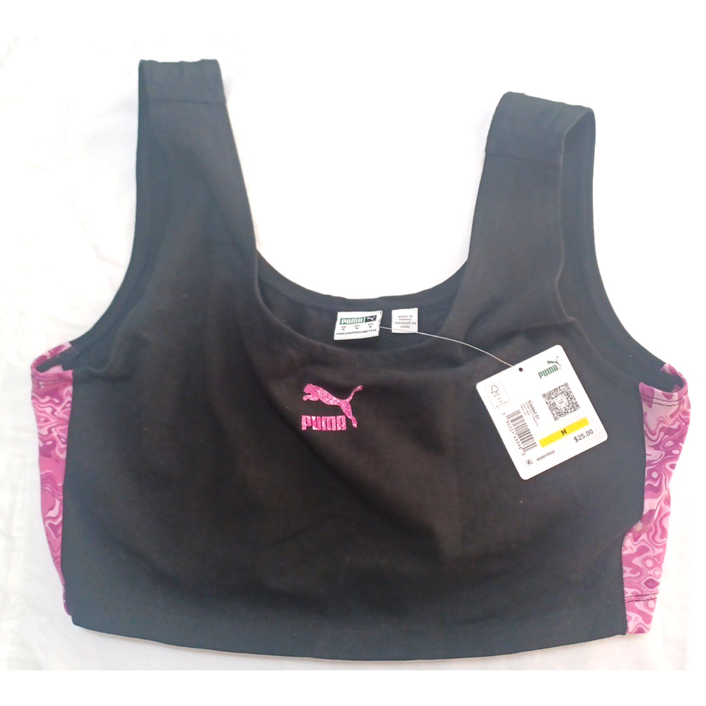 Puma Women's Hypnotize T7 Bralette Sz M Black Pink Athletic Sports